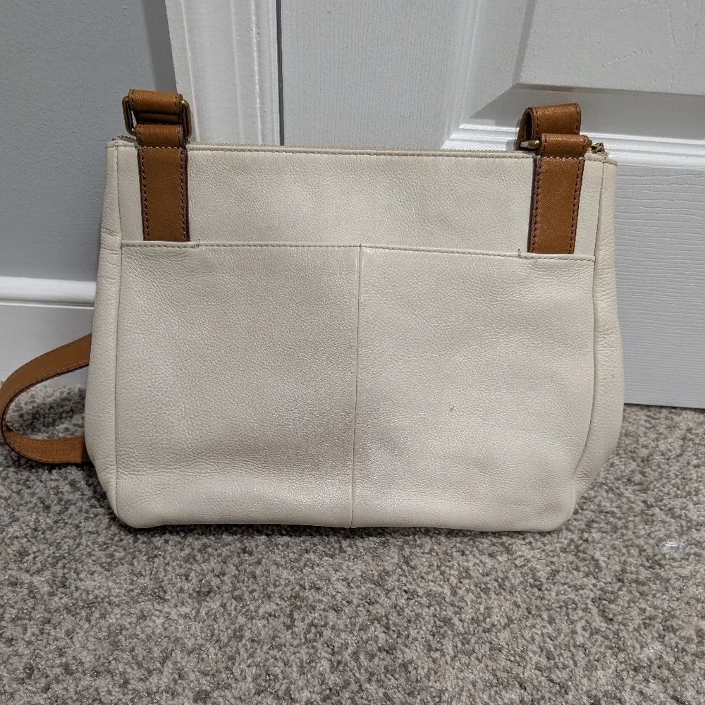 Fossil Corey Cream, Tan & Brown Cross Stitch Large Crossbody Bag